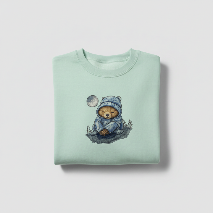 Moonlit Sloth Machine Embroidered Sweatshirt – Hand Finished in Dubai | EmbroMania