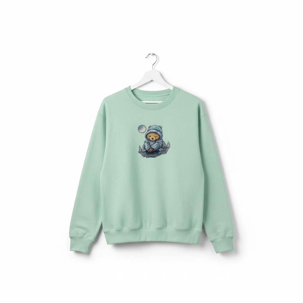 Moonlit Sloth Machine Embroidered Sweatshirt – Hand Finished in Dubai | EmbroMania