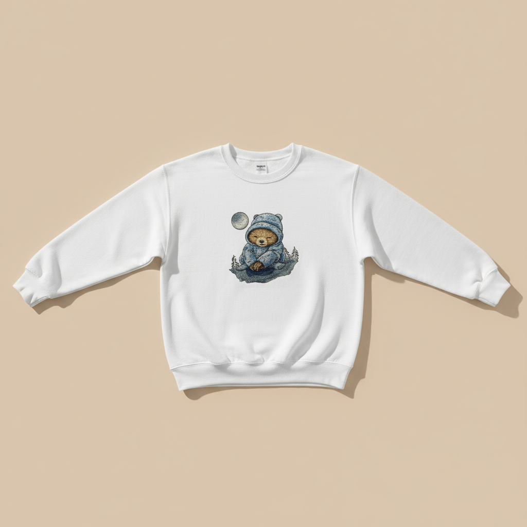Moonlit Sloth Machine Embroidered Sweatshirt – Hand Finished in Dubai | EmbroMania