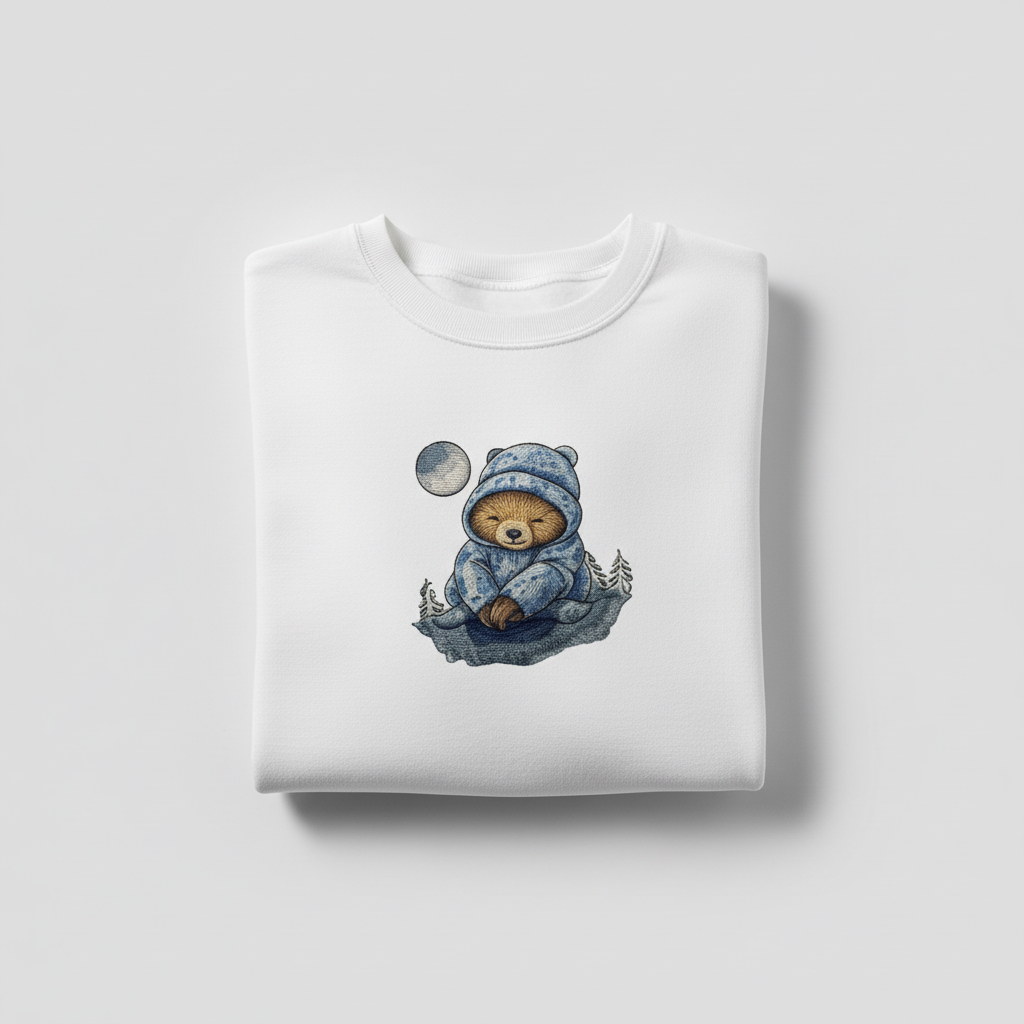 Moonlit Sloth Machine Embroidered Sweatshirt – Hand Finished in Dubai | EmbroMania