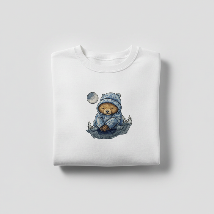 Moonlit Sloth Machine Embroidered Sweatshirt – Hand Finished in Dubai | EmbroMania