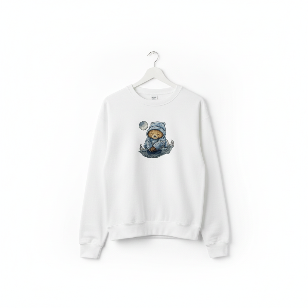 Moonlit Sloth Machine Embroidered Sweatshirt – Hand Finished in Dubai | EmbroMania