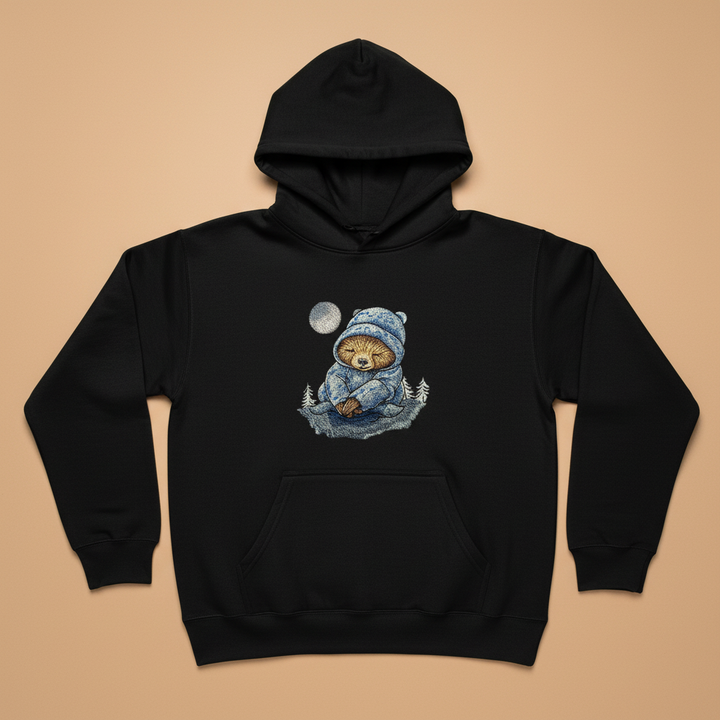 Moonlit Sloth Machine Embroidered Hoodie – Hand Finished in Dubai | EmbroMania