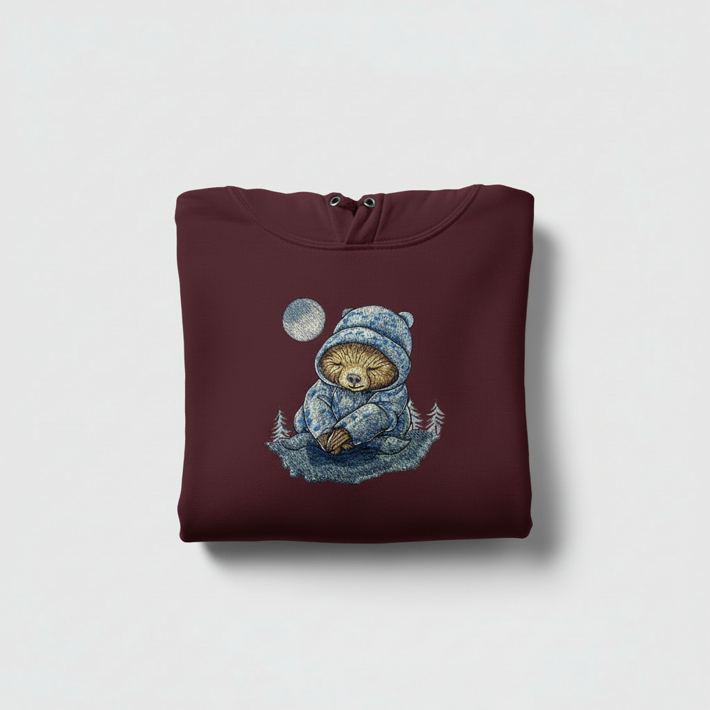 Moonlit Sloth Machine Embroidered Hoodie – Hand Finished in Dubai | EmbroMania