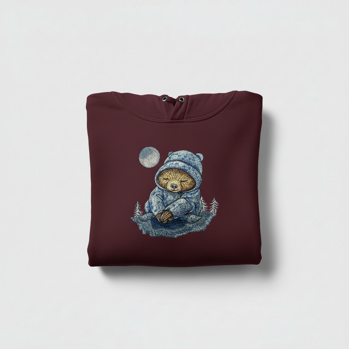 Moonlit Sloth Machine Embroidered Hoodie – Hand Finished in Dubai | EmbroMania