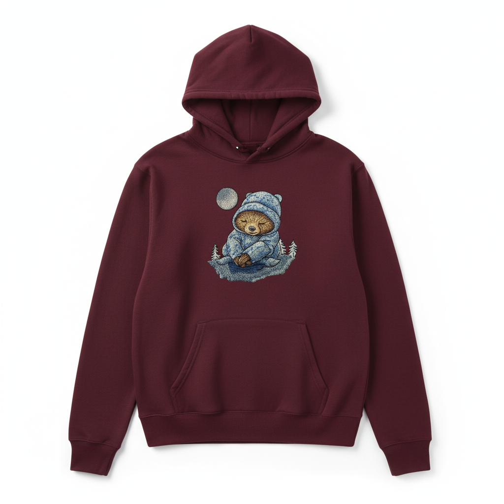 Moonlit Sloth Machine Embroidered Hoodie – Hand Finished in Dubai | EmbroMania