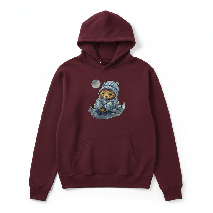 Moonlit Sloth Machine Embroidered Hoodie – Hand Finished in Dubai | EmbroMania