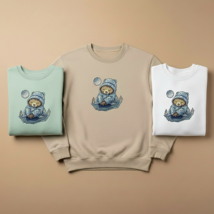 Moonlit Sloth Machine Embroidered Sweatshirt – Hand Finished in Dubai | EmbroMania