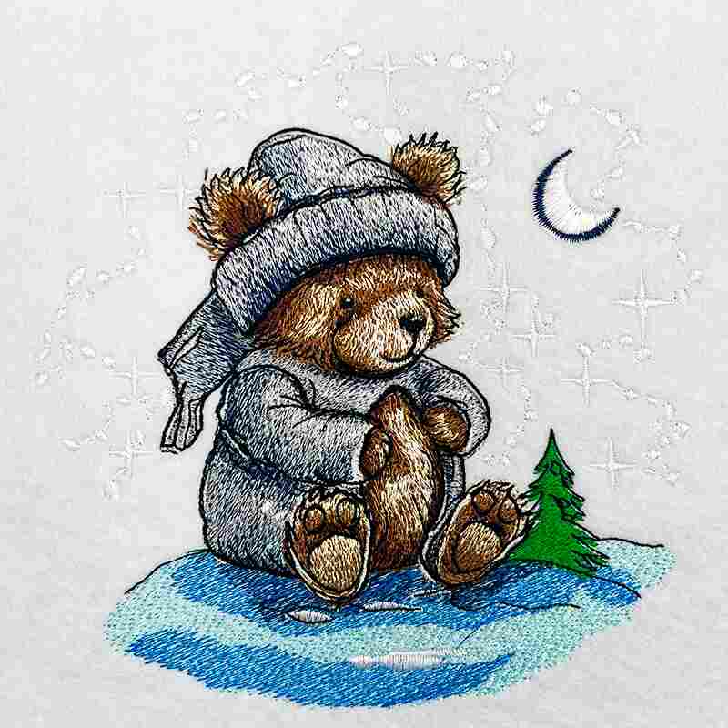Moonlit Winter Bear Machine Embroidered Jute Tote – Hand Finished in Dubai | EmbroMania