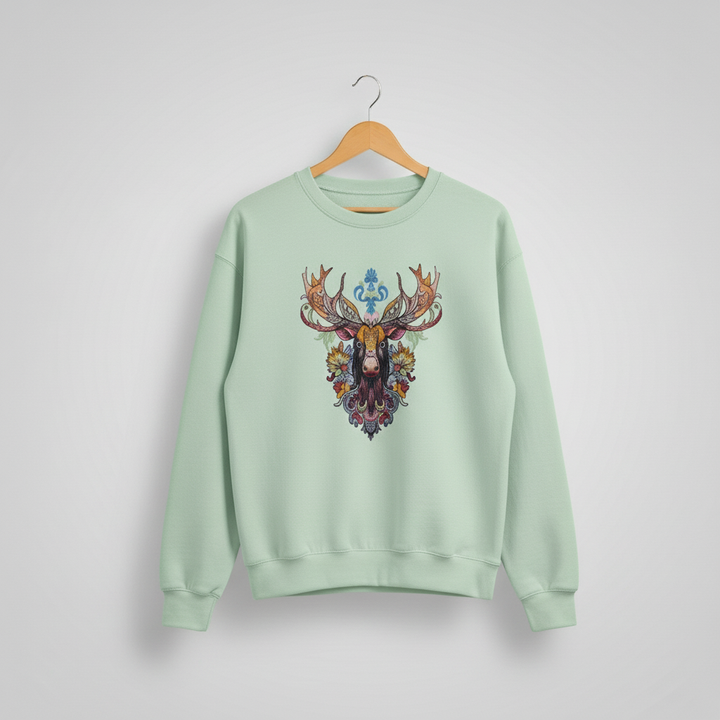 Radiant Tribal Moose Machine Embroidered Sweatshirt – Hand Finished in Dubai | EmbroMania