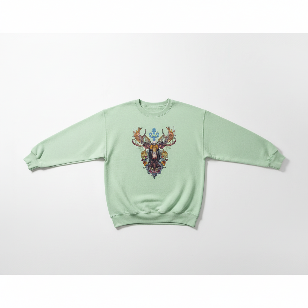 Radiant Tribal Moose Machine Embroidered Sweatshirt – Hand Finished in Dubai | EmbroMania