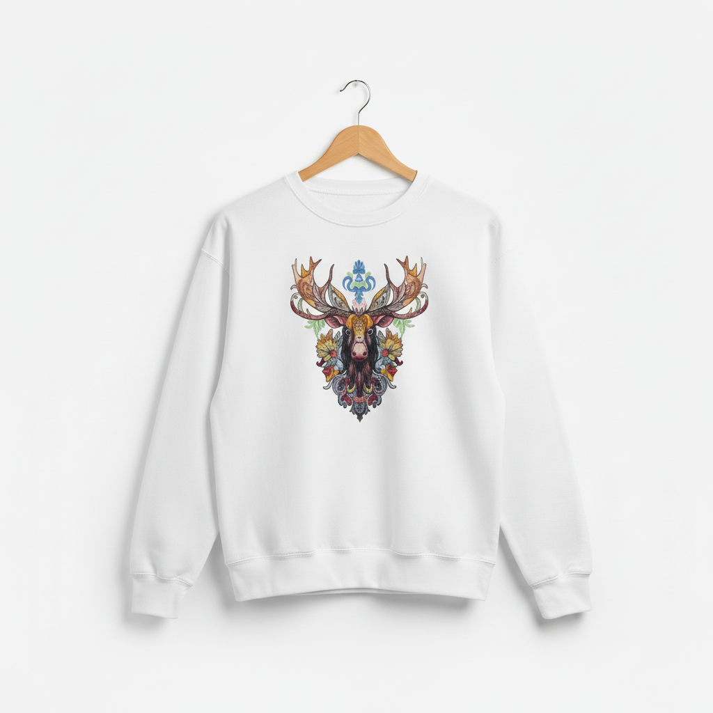 Radiant Tribal Moose Machine Embroidered Sweatshirt – Hand Finished in Dubai | EmbroMania