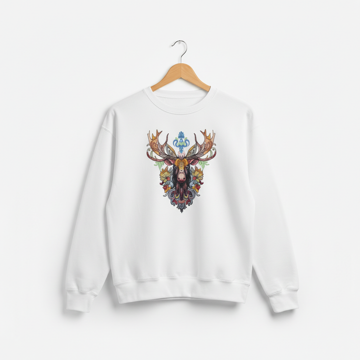 Radiant Tribal Moose Machine Embroidered Sweatshirt – Hand Finished in Dubai | EmbroMania