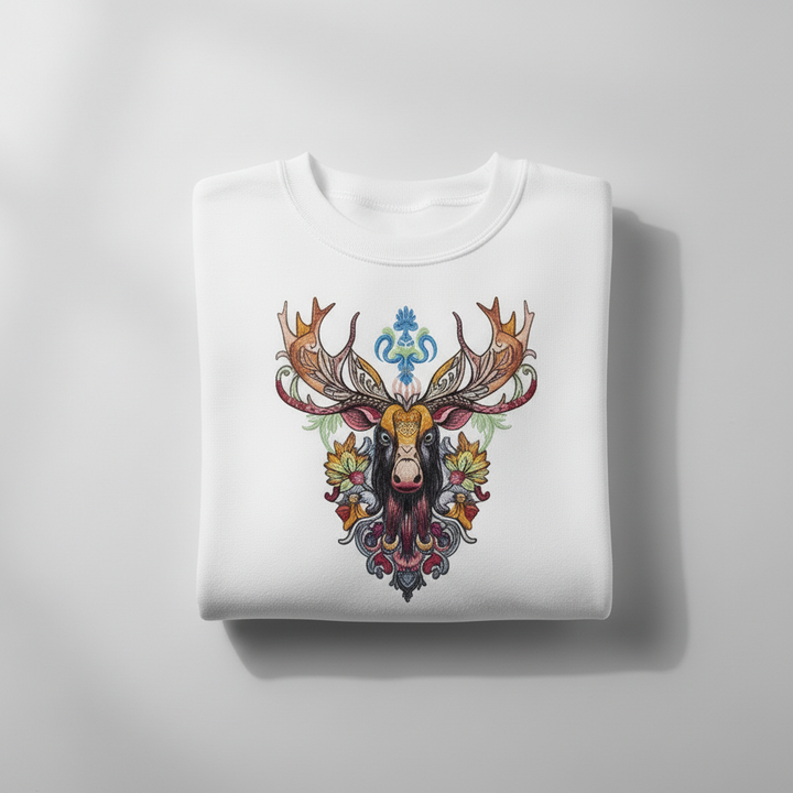 Radiant Tribal Moose Machine Embroidered Sweatshirt – Hand Finished in Dubai | EmbroMania
