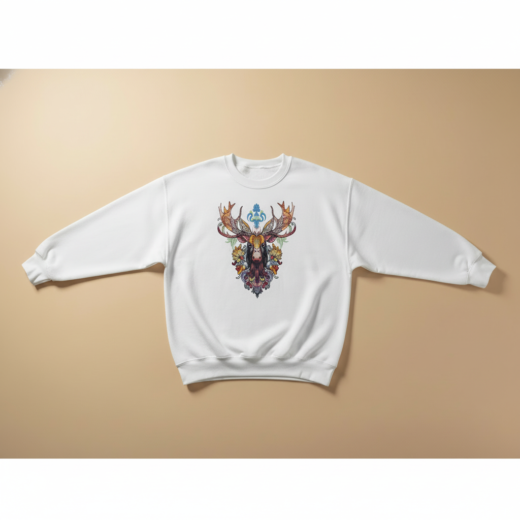Radiant Tribal Moose Machine Embroidered Sweatshirt – Hand Finished in Dubai | EmbroMania