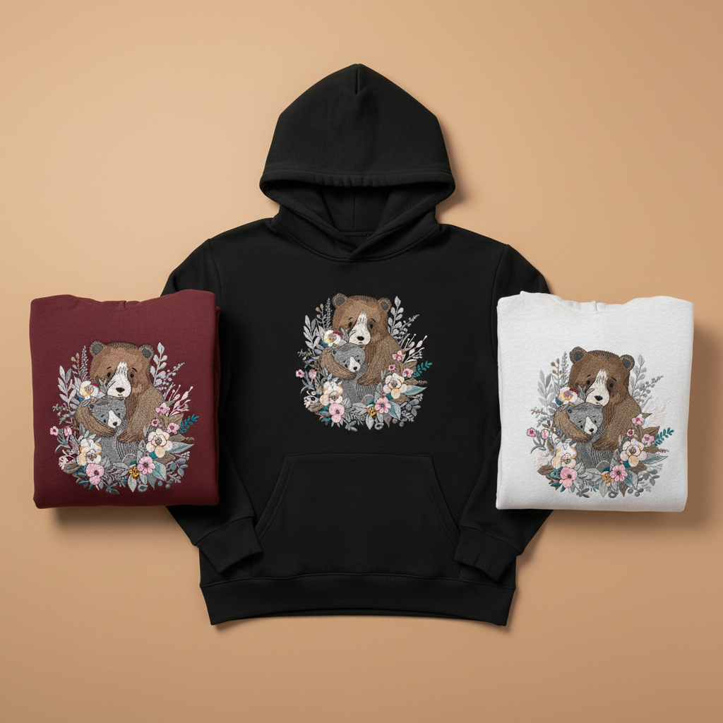 Mother & Cub Machine Embroidered Hoodie – Hand Finished in Dubai | EmbroMania