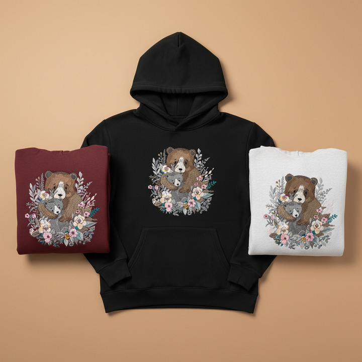 Mother &amp; Cub Machine Embroidered Hoodie – Hand Finished in Dubai | EmbroMania
