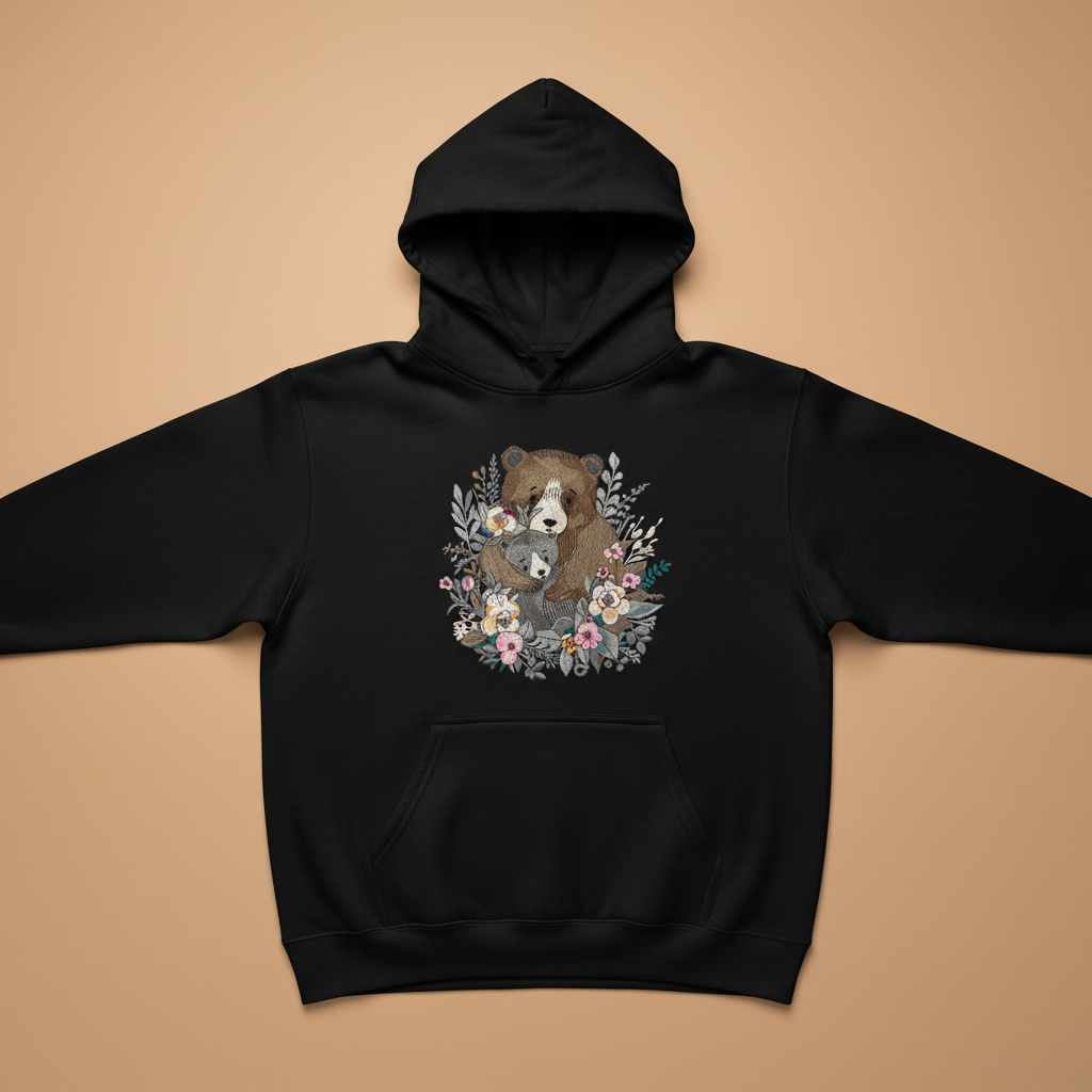 Mother &amp; Cub Machine Embroidered Hoodie – Hand Finished in Dubai | EmbroMania