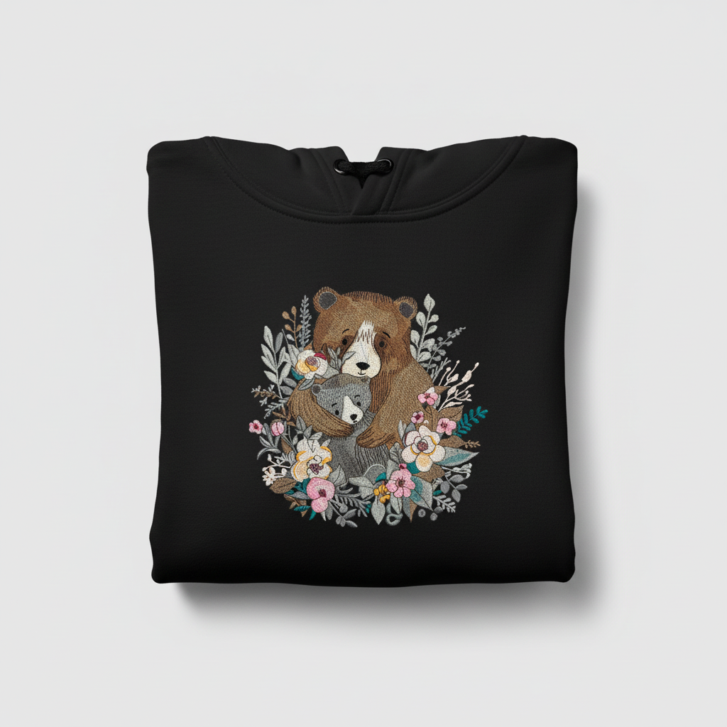 Mother &amp; Cub Machine Embroidered Hoodie – Hand Finished in Dubai | EmbroMania