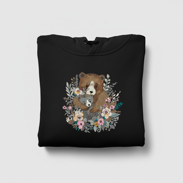 Mother &amp; Cub Machine Embroidered Hoodie – Hand Finished in Dubai | EmbroMania