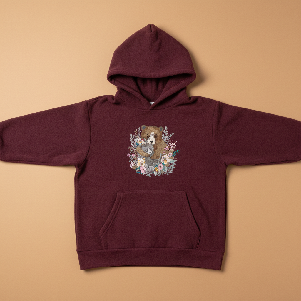 Mother &amp; Cub Machine Embroidered Hoodie – Hand Finished in Dubai | EmbroMania