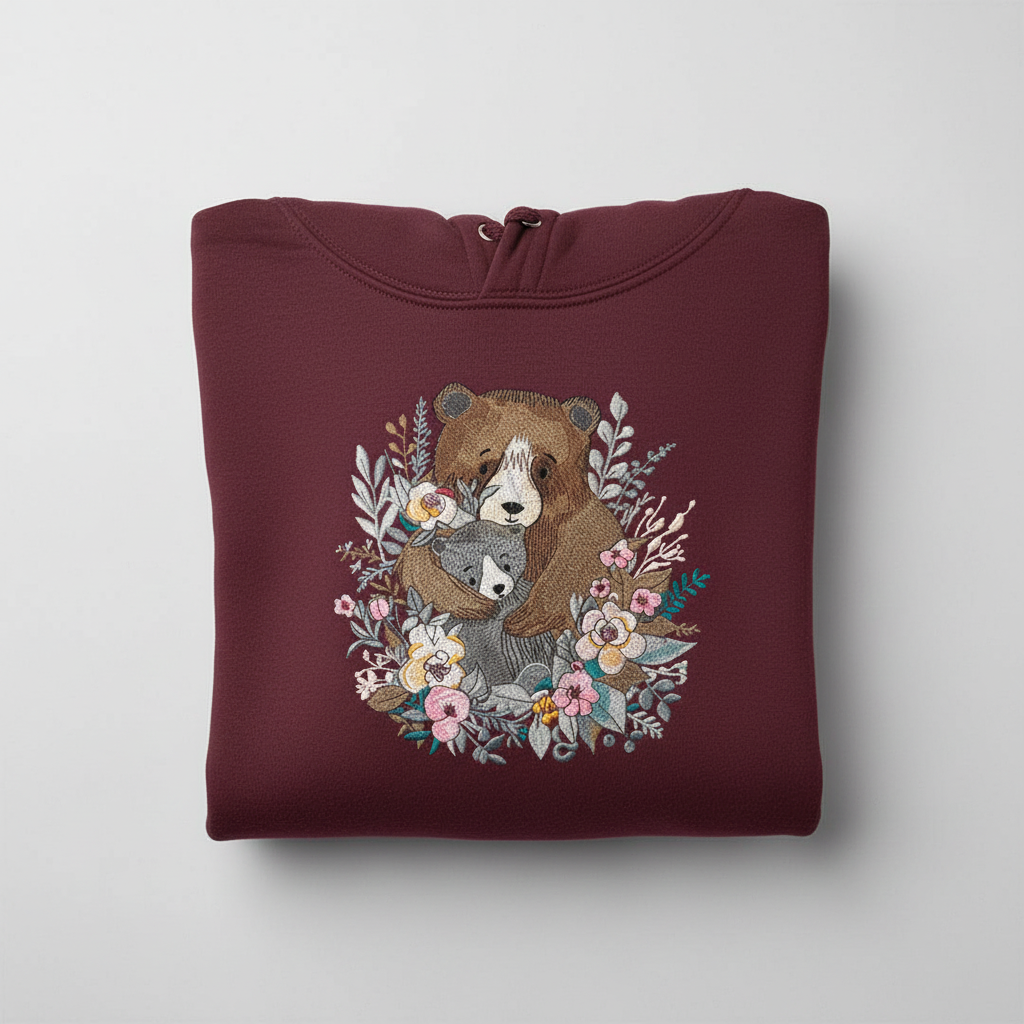 Mother &amp; Cub Machine Embroidered Hoodie – Hand Finished in Dubai | EmbroMania