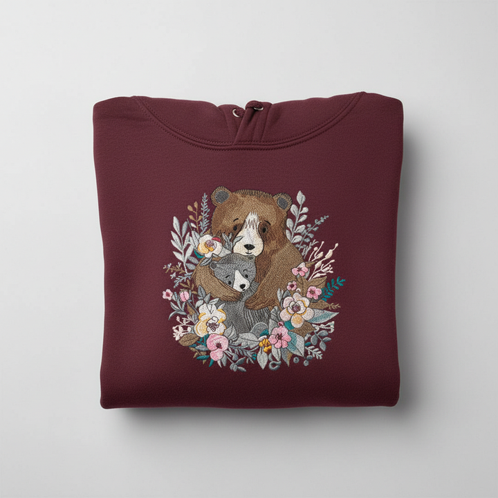 Mother &amp; Cub Machine Embroidered Hoodie – Hand Finished in Dubai | EmbroMania