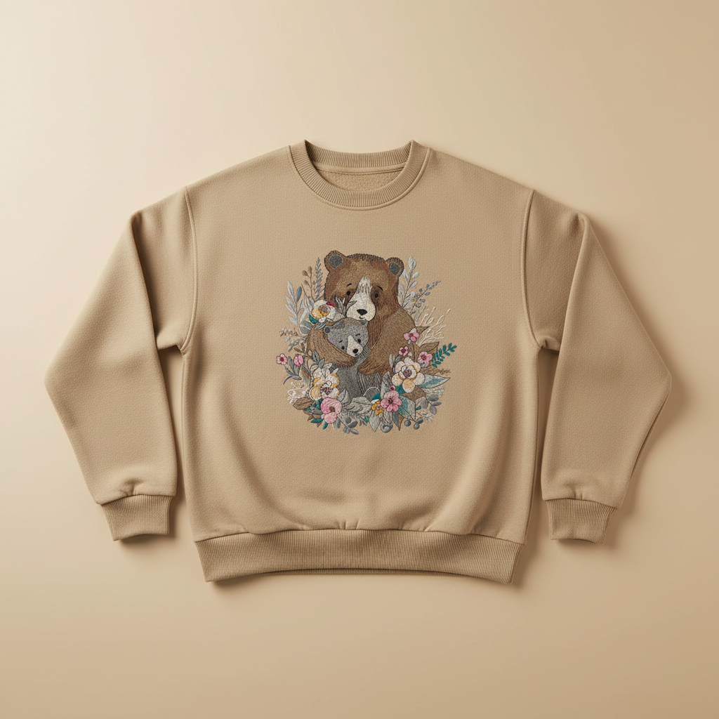 Mother &amp; Cub Machine Embroidered Sweatshirt – Hand Finished in Dubai | EmbroMania