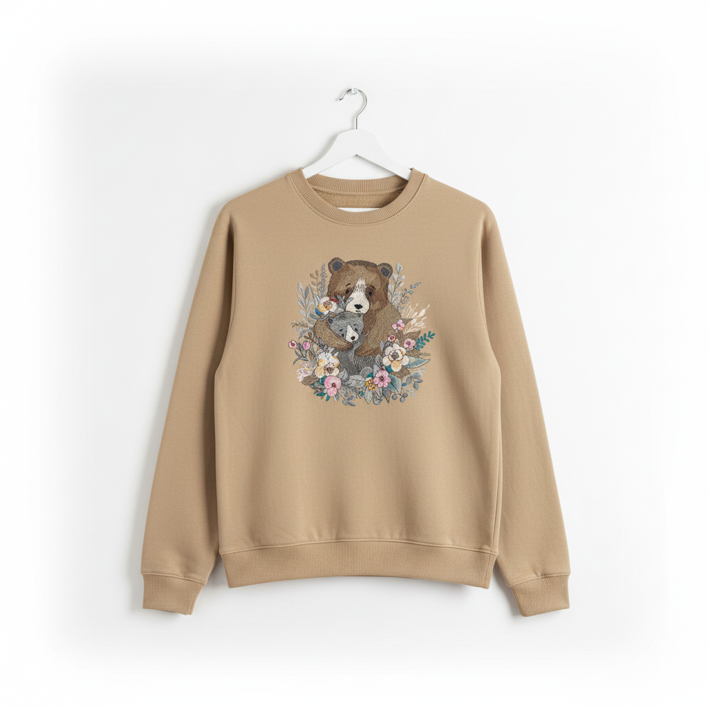 Mother &amp; Cub Machine Embroidered Sweatshirt – Hand Finished in Dubai | EmbroMania