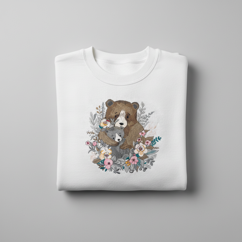 Mother &amp; Cub Machine Embroidered Sweatshirt – Hand Finished in Dubai | EmbroMania