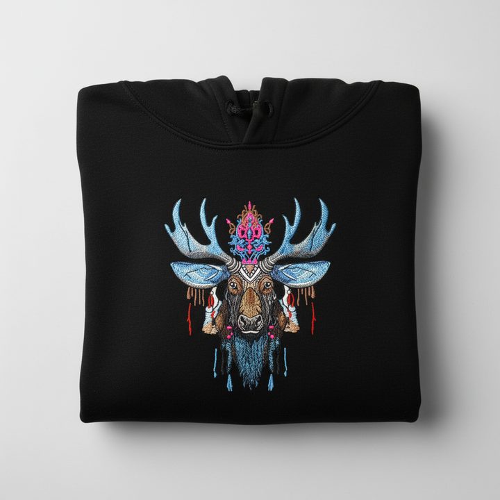 Mystic Moose Machine Embroidered Hoodie – Hand Finished in Dubai | EmbroMania