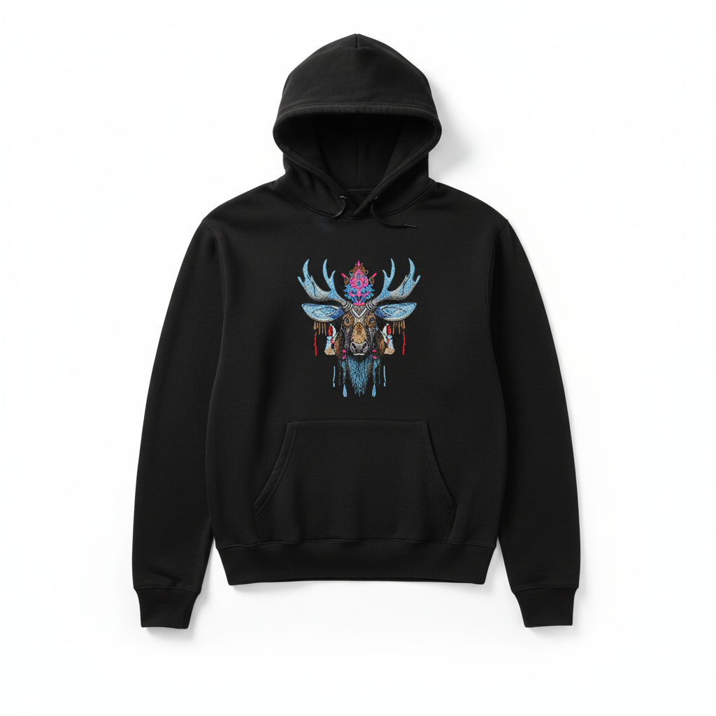 Mystic Moose Machine Embroidered Hoodie – Hand Finished in Dubai | EmbroMania