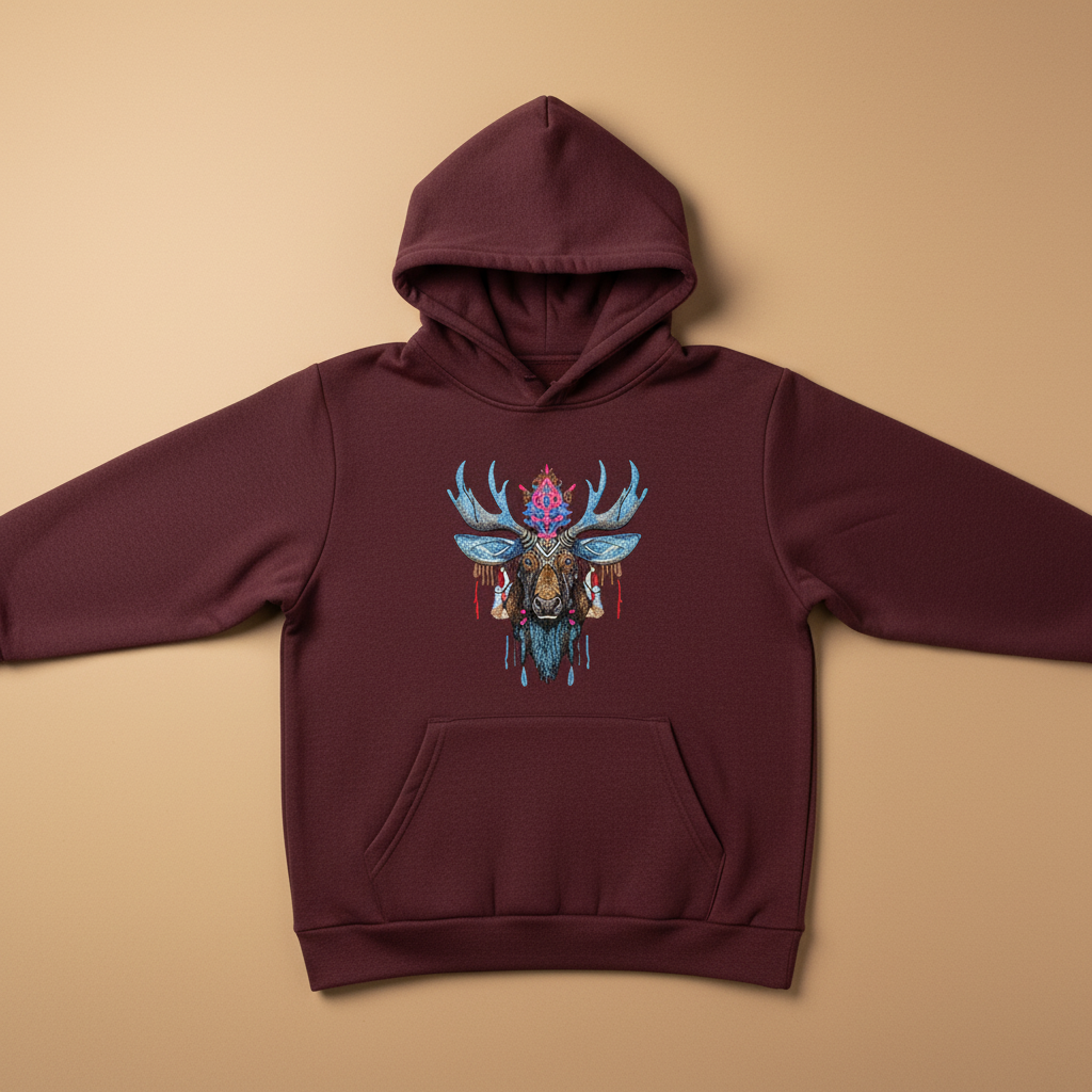 Mystic Moose Machine Embroidered Hoodie – Hand Finished in Dubai | EmbroMania