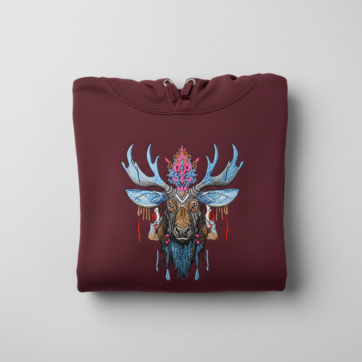 Mystic Moose Machine Embroidered Hoodie – Hand Finished in Dubai | EmbroMania
