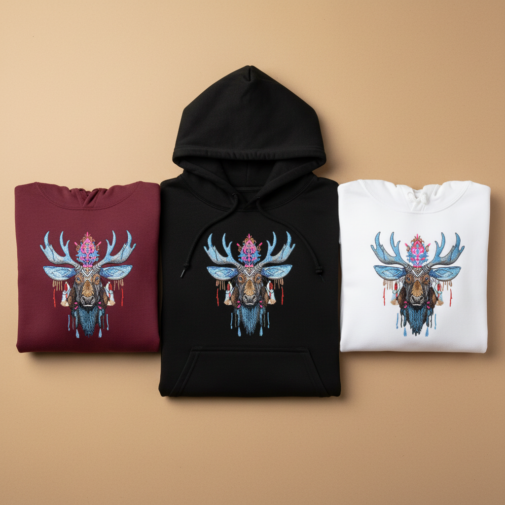 Mystic Moose Machine Embroidered Hoodie – Hand Finished in Dubai | EmbroMania