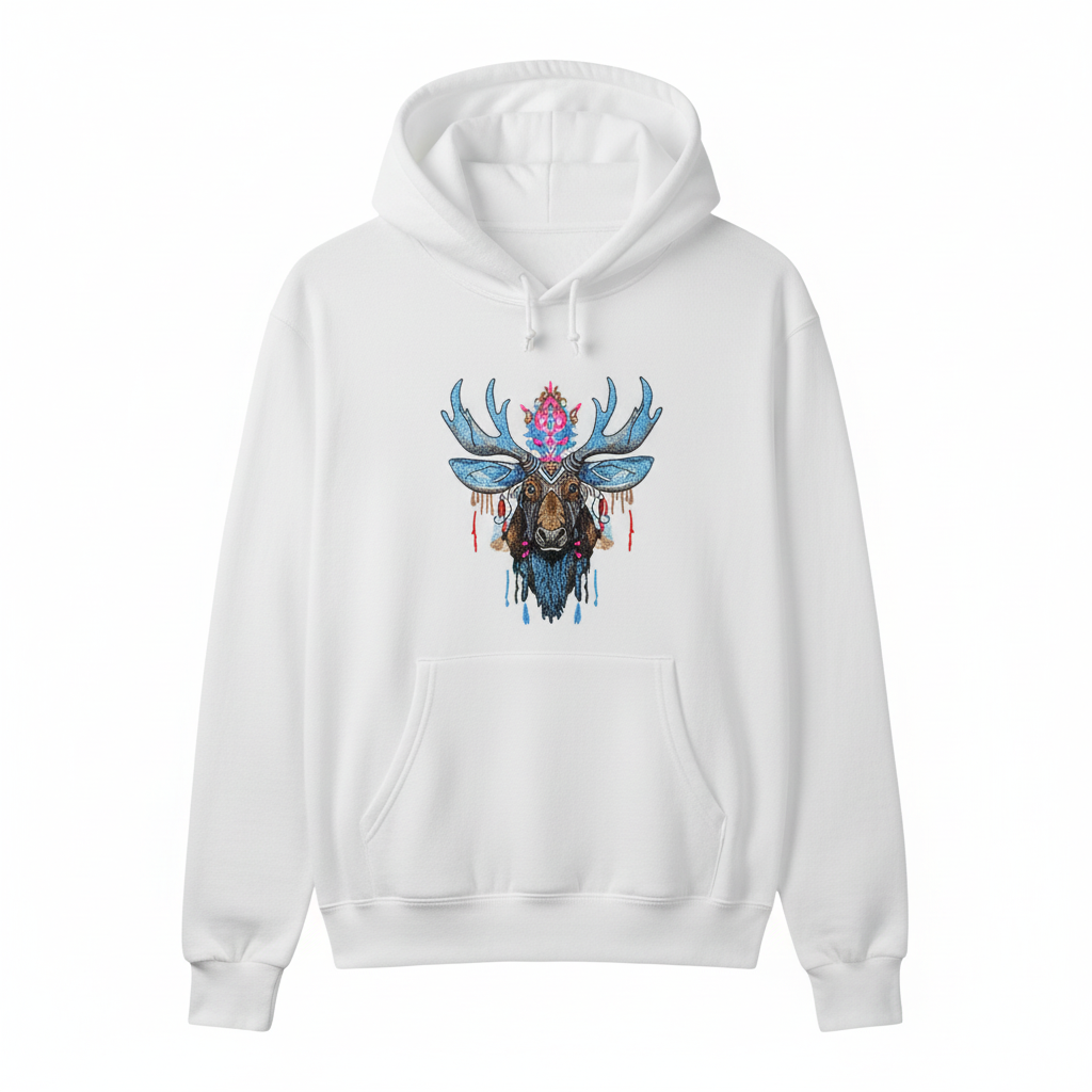Mystic Moose Machine Embroidered Hoodie – Hand Finished in Dubai | EmbroMania