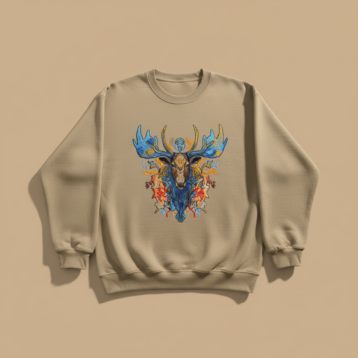 Mystic Blue Moose Machine Embroidered Sweatshirt – Hand Finished in Dubai | EmbroMania