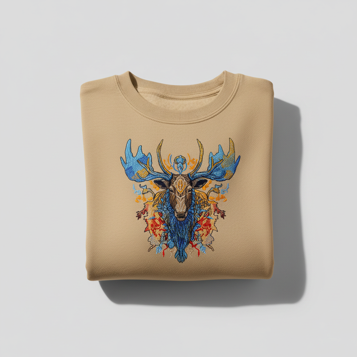 Mystic Blue Moose Machine Embroidered Sweatshirt – Hand Finished in Dubai | EmbroMania