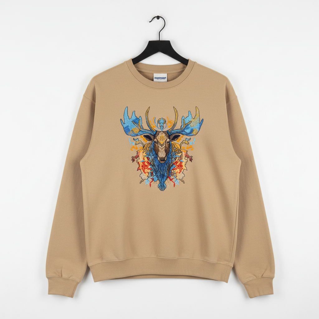 Mystic Blue Moose Machine Embroidered Sweatshirt – Hand Finished in Dubai | EmbroMania