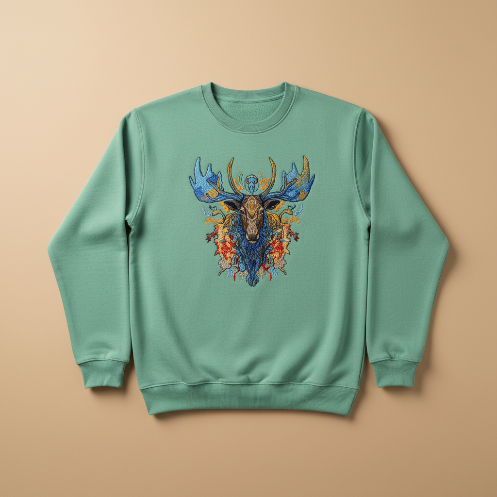 Mystic Blue Moose Machine Embroidered Sweatshirt – Hand Finished in Dubai | EmbroMania