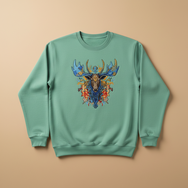 Mystic Blue Moose Machine Embroidered Sweatshirt – Hand Finished in Dubai | EmbroMania