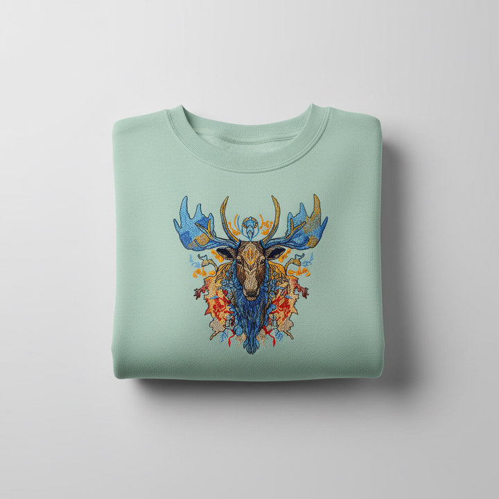 Mystic Blue Moose Machine Embroidered Sweatshirt – Hand Finished in Dubai | EmbroMania