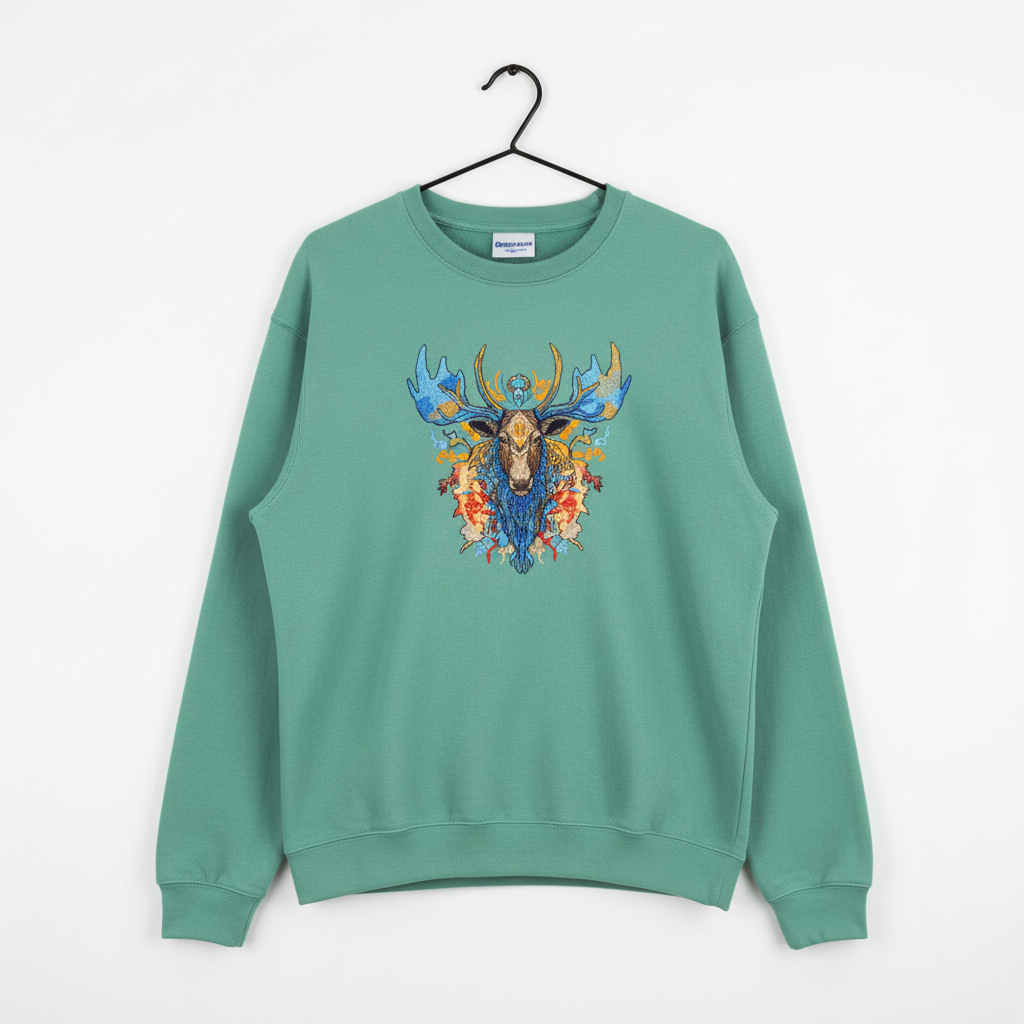 Mystic Blue Moose Machine Embroidered Sweatshirt – Hand Finished in Dubai | EmbroMania