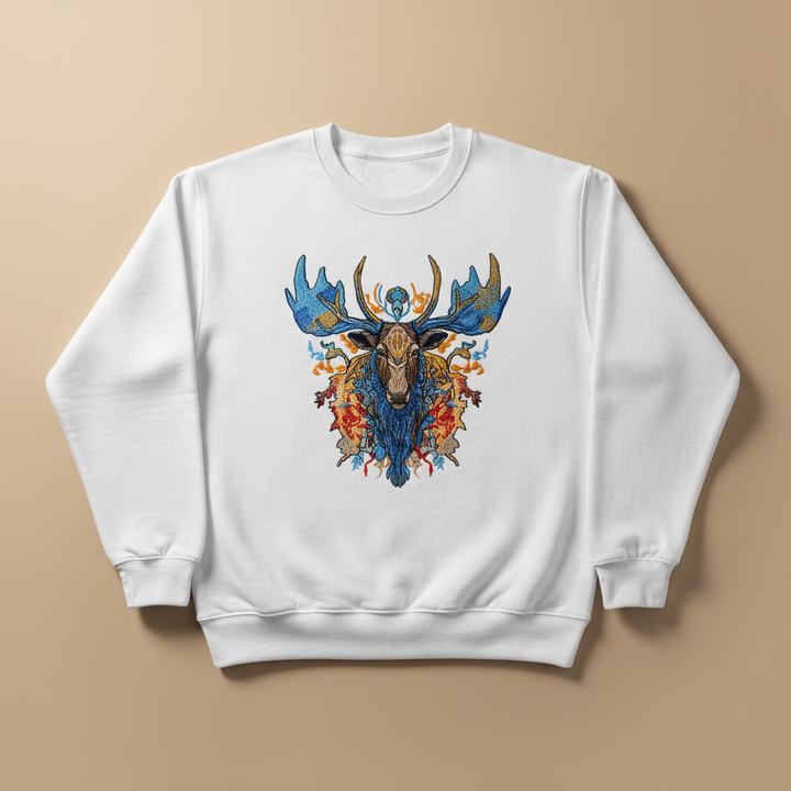 Mystic Blue Moose Machine Embroidered Sweatshirt – Hand Finished in Dubai | EmbroMania