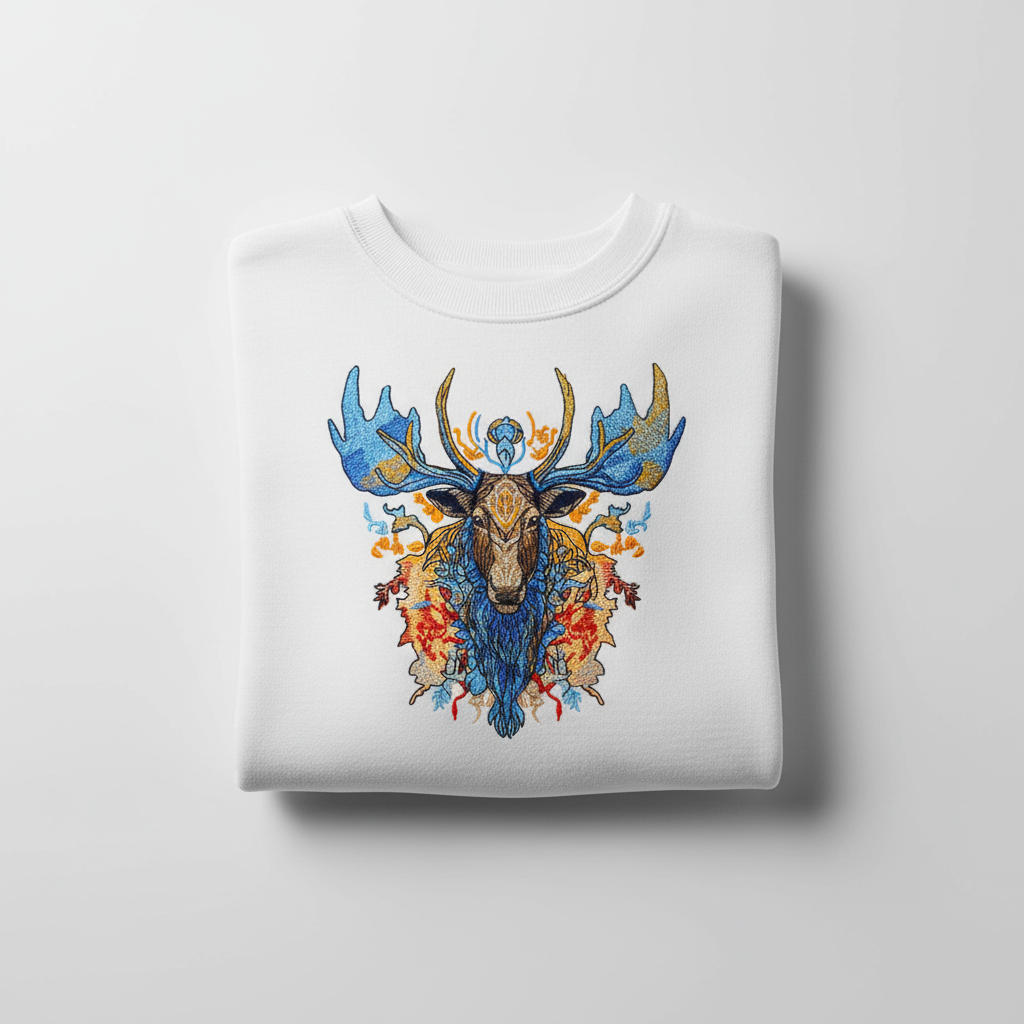 Mystic Blue Moose Machine Embroidered Sweatshirt – Hand Finished in Dubai | EmbroMania