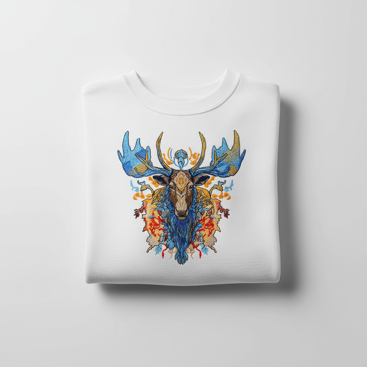 Mystic Blue Moose Machine Embroidered Sweatshirt – Hand Finished in Dubai | EmbroMania