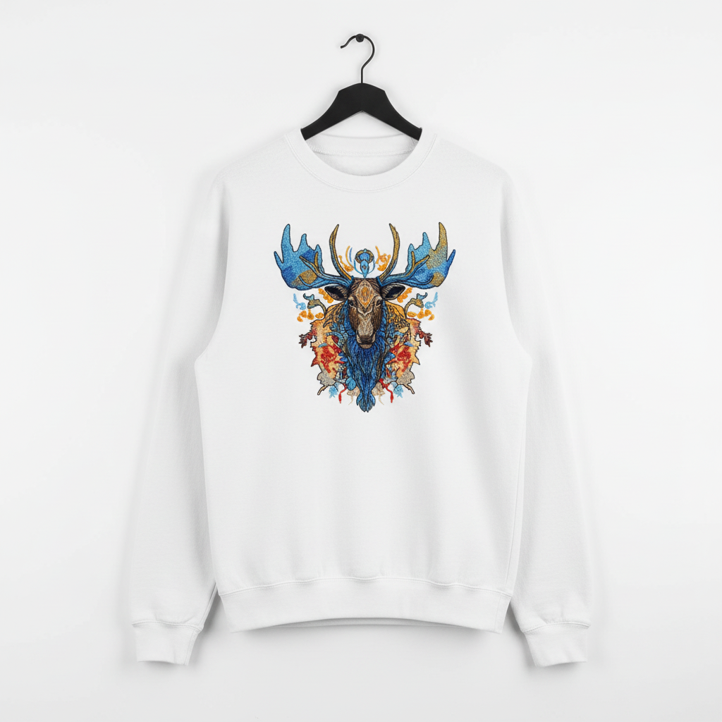Mystic Blue Moose Machine Embroidered Sweatshirt – Hand Finished in Dubai | EmbroMania
