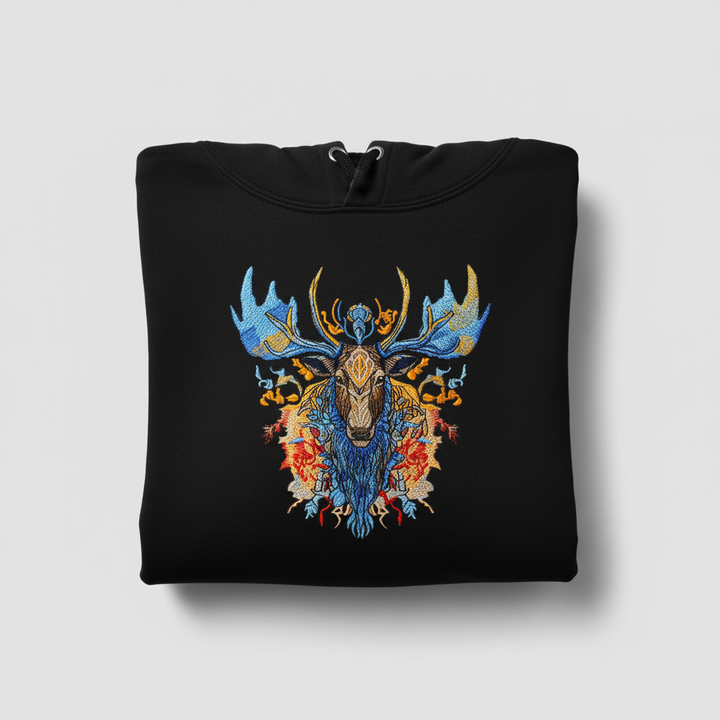 Mystic Moose Machine Embroidered Hoodie – Hand Finished in Dubai | EmbroMania