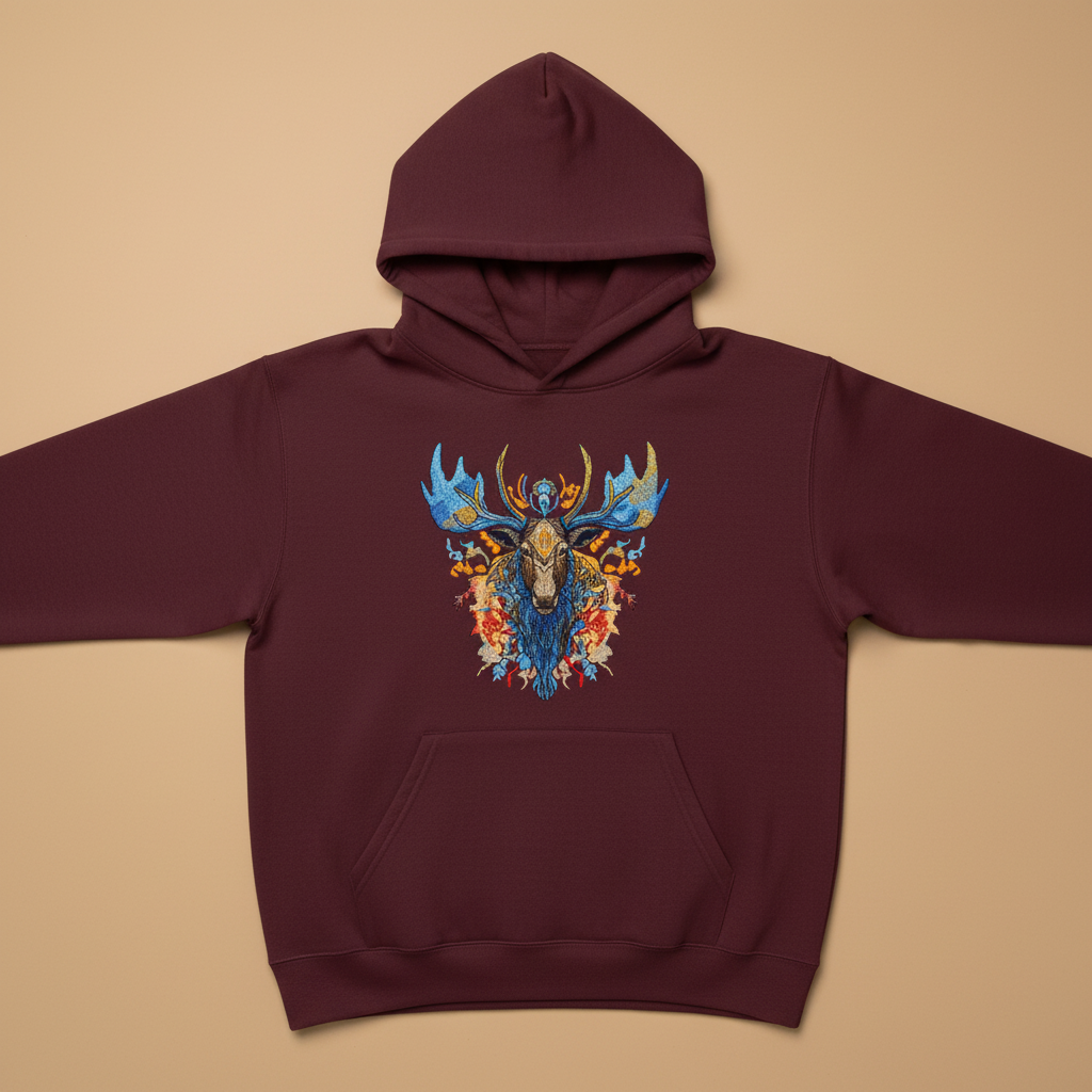 Mystic Moose Machine Embroidered Hoodie – Hand Finished in Dubai | EmbroMania