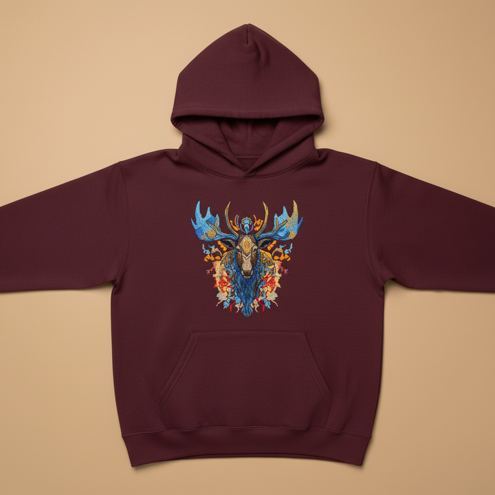 Mystic Moose Machine Embroidered Hoodie – Hand Finished in Dubai | EmbroMania